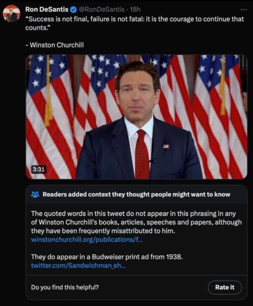 DeSantis quitting fake winston churchil quote