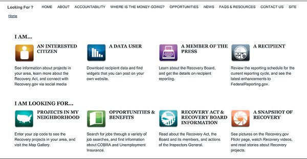 fraud arra Screenshot of Recovery gov User Identification