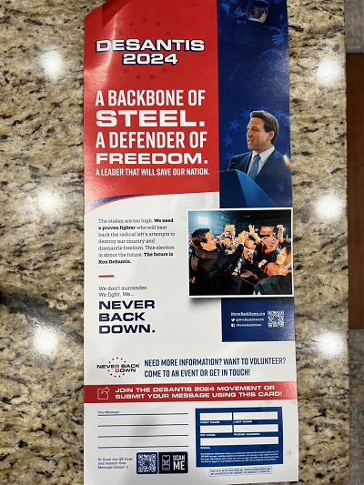 desantis mailing from never back down